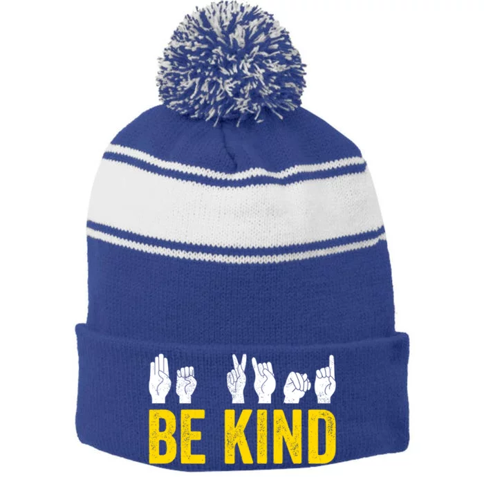 Be Kind Sign Language Asl Funny Gift Stripe Pom Pom Beanie