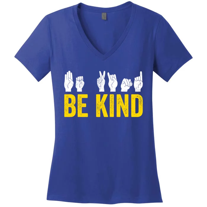 Be Kind Sign Language Asl Funny Gift Women's V-Neck T-Shirt