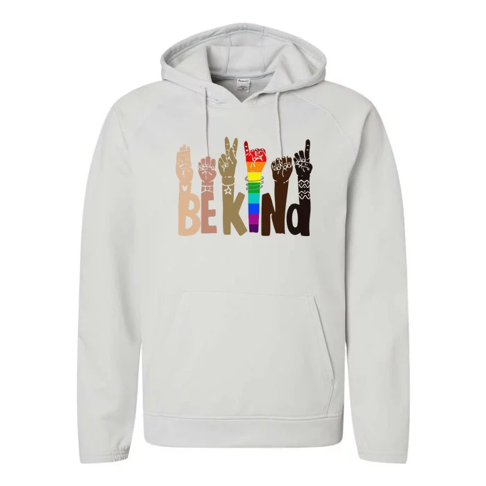 Be Kind Sign Language LGBT AntiRacism Kindness Raise Hand Performance Fleece Hoodie