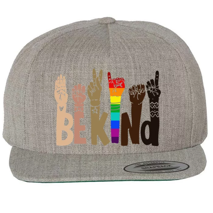 Be Kind Sign Language LGBT AntiRacism Kindness Raise Hand Wool Snapback Cap