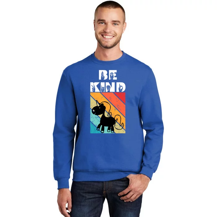 Be Kind Sign Language Unicorn Retro Gift Tall Sweatshirt