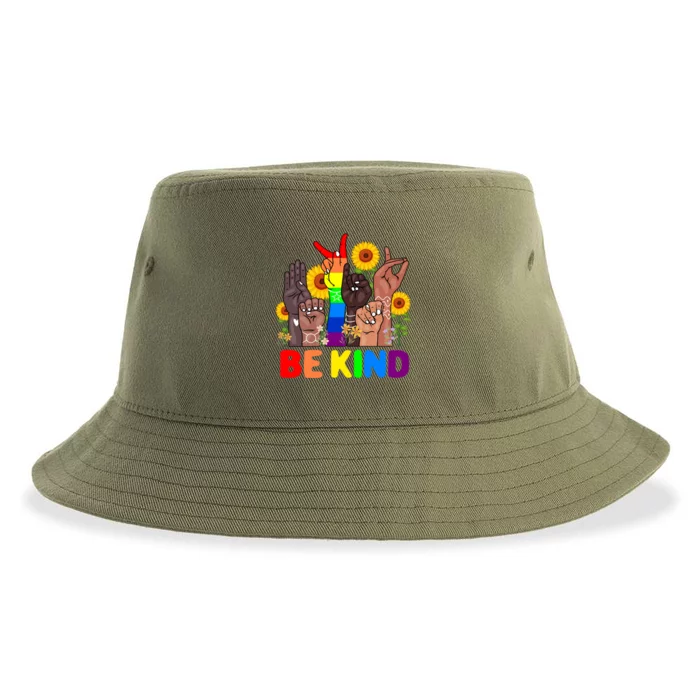 Be Kind Sign Language With Hand Talking Lgbt Gay Les Pride Meaningful Gift Sustainable Bucket Hat