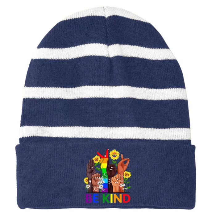 Be Kind Sign Language Kindness We Wear Orange For Unity Day Striped Beanie with Solid Band