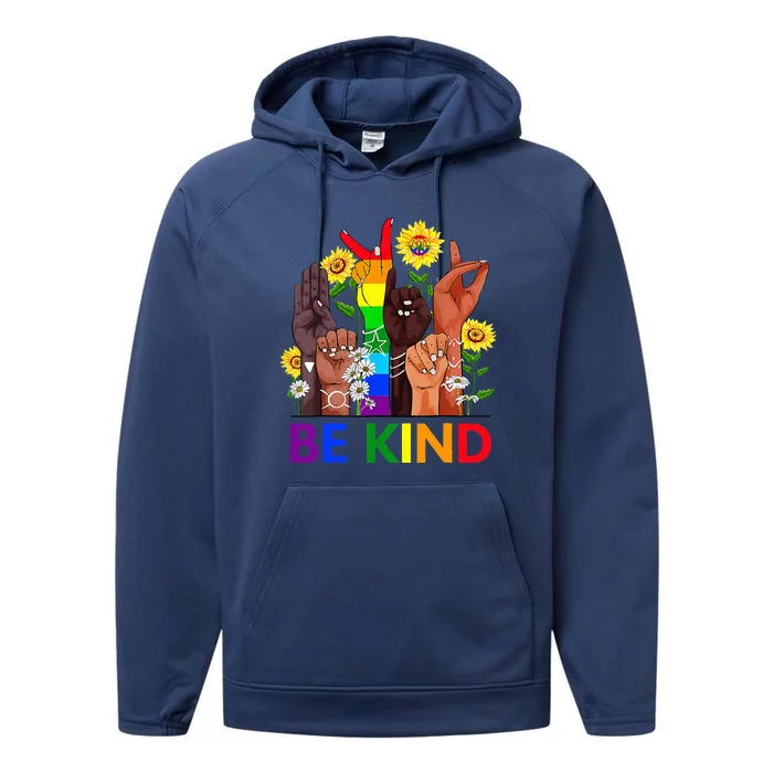 Be Kind Sign Language Kindness We Wear Orange For Unity Day Performance Fleece Hoodie