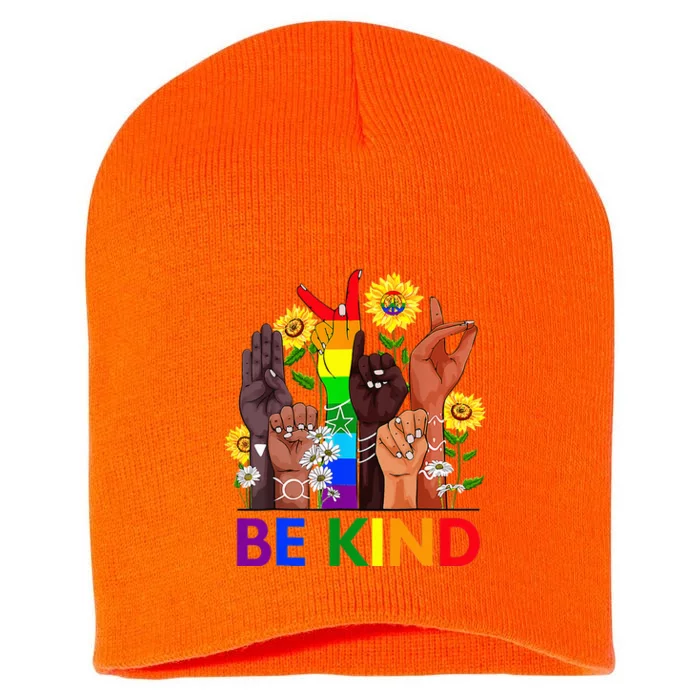 Be Kind Sign Language Kindness We Wear Orange For Unity Day Short Acrylic Beanie