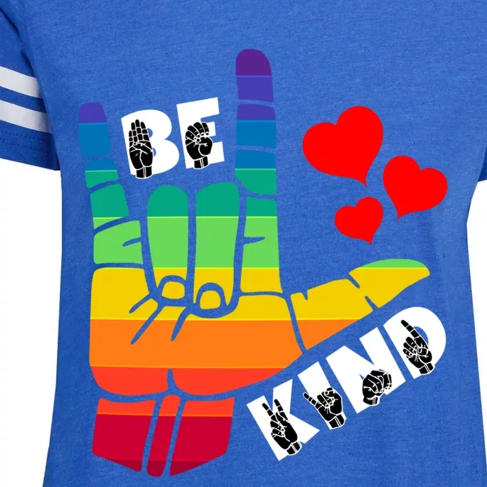 Be Kind Sign Language Rainbow Lgbtq Gift Enza Ladies Jersey Football T-Shirt