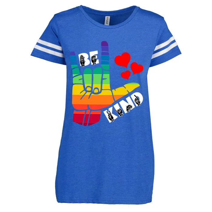 Be Kind Sign Language Rainbow Lgbtq Gift Enza Ladies Jersey Football T-Shirt