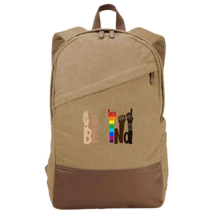 Be Kind Sign Language LGBT Anti-Racism Kindness Raise Hand Cotton Canvas Backpack