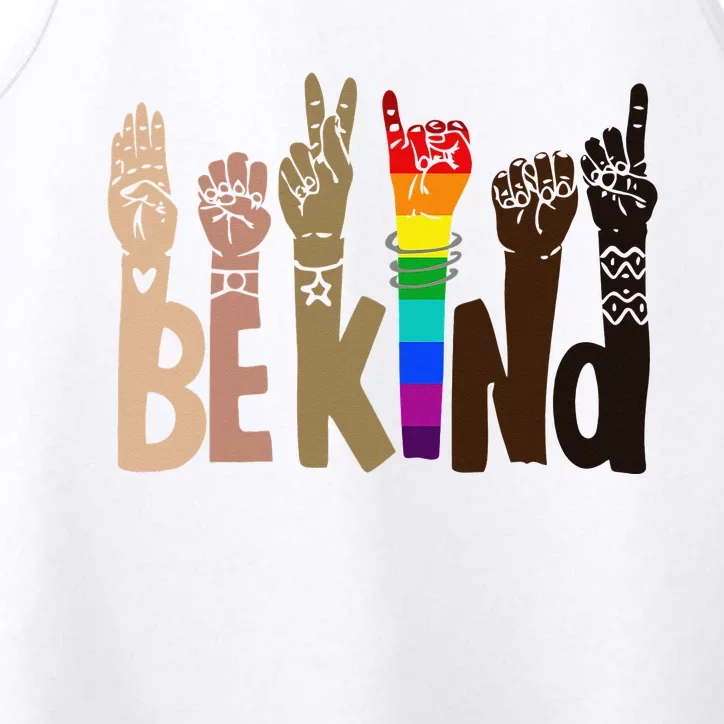 Be Kind Sign Language LGBT Anti-Racism Kindness Raise Hand Performance Tank