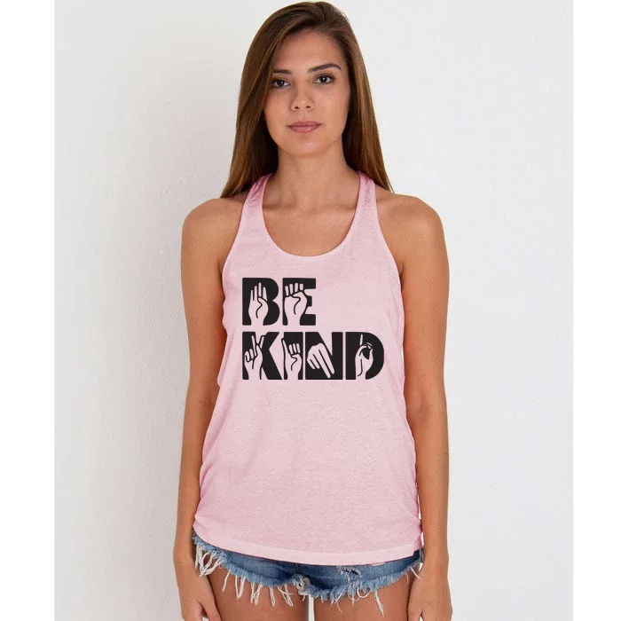 Be Kind Sign Language Hand Talking Teachers Interpreter ASL Women's Knotted Racerback Tank