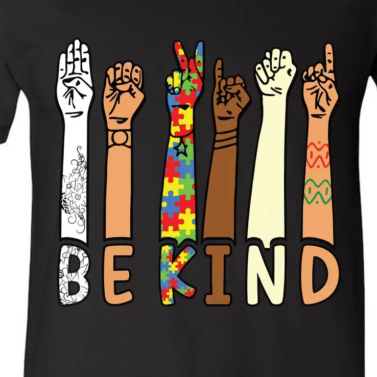 Be Kind Sign Language Hand Talking Teachers Interpreter ASL V-Neck T-Shirt