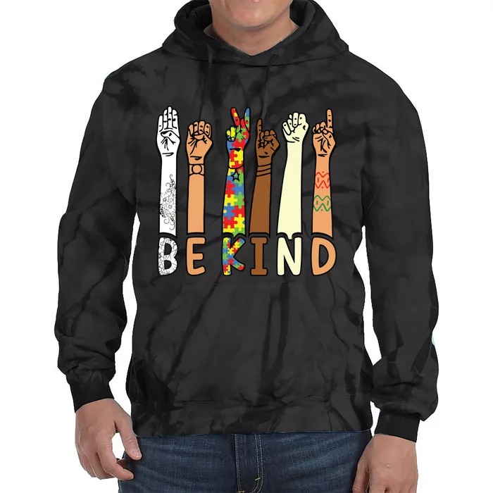 Be Kind Sign Language Hand Talking Teachers Interpreter ASL Tie Dye Hoodie