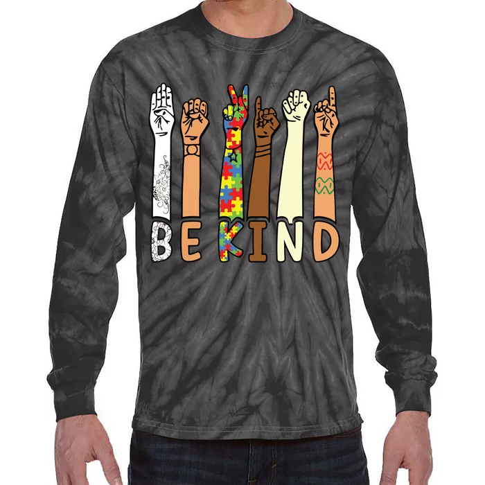 Be Kind Sign Language Hand Talking Teachers Interpreter ASL Tie-Dye Long Sleeve Shirt