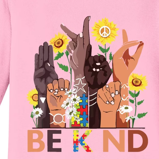 Be Kind Sign Language Hand Talking Teachers Interpreter ASL Baby Long Sleeve Bodysuit