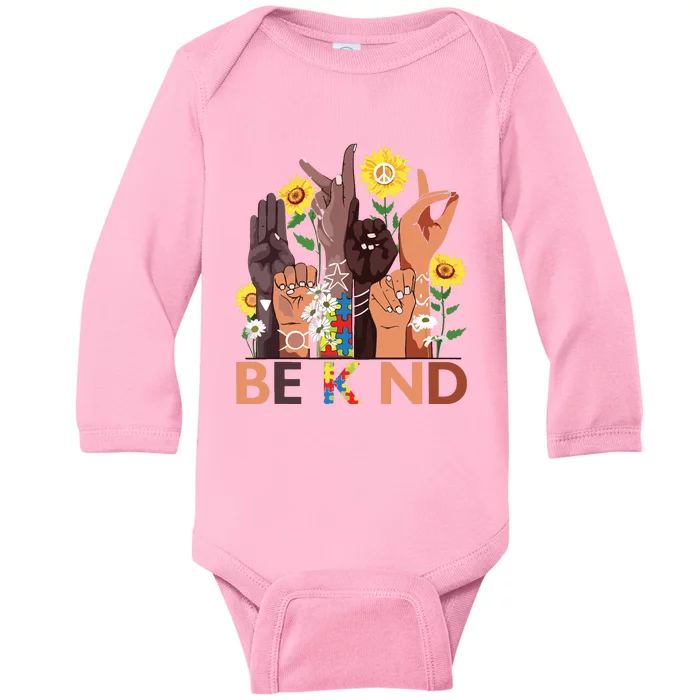 Be Kind Sign Language Hand Talking Teachers Interpreter ASL Baby Long Sleeve Bodysuit