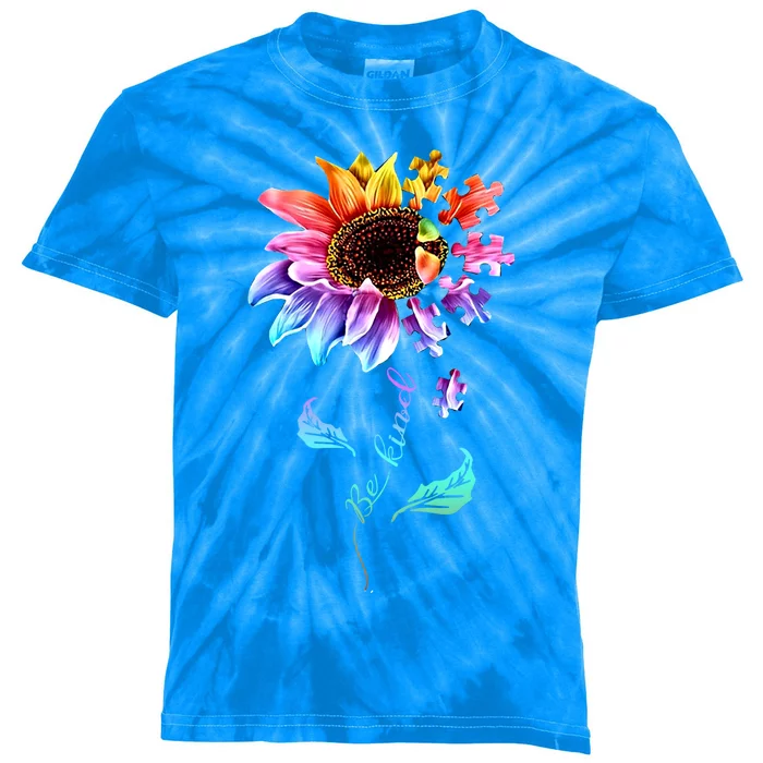 Be Kind Sunflower Autism Awareness Be Kind Autism Gift Kids Tie-Dye T-Shirt