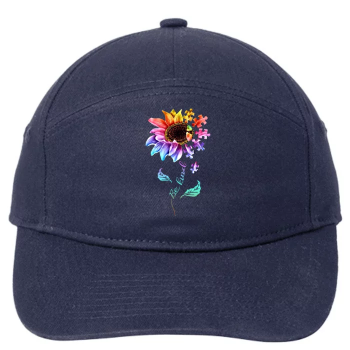 Be Kind Sunflower Autism Awareness Be Kind Autism Gift 7-Panel Snapback Hat