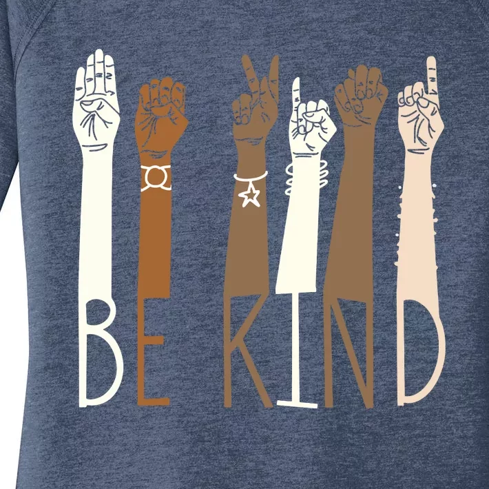 Be Kind Sign Language Hand Talking Teachers Interpreter ASL Women's Perfect Tri Tunic Long Sleeve Shirt