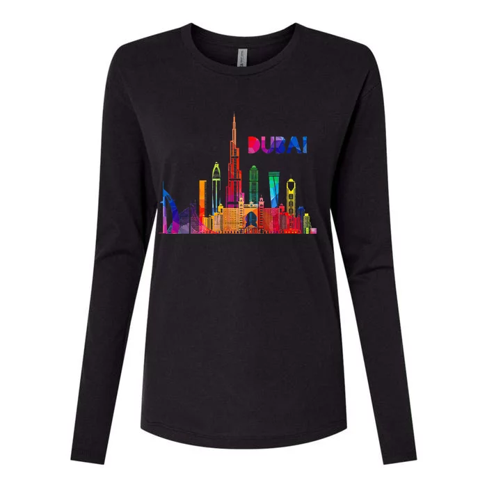 Burj Khalifa Skyscraper Royalty Dubai Uae Womens Cotton Relaxed Long Sleeve T-Shirt