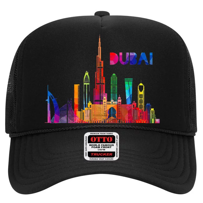 Burj Khalifa Skyscraper Royalty Dubai Uae High Crown Mesh Trucker Hat