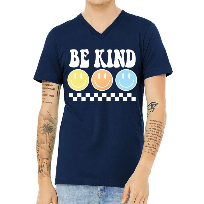 Be Kind Smiley Retro V-Neck T-Shirt