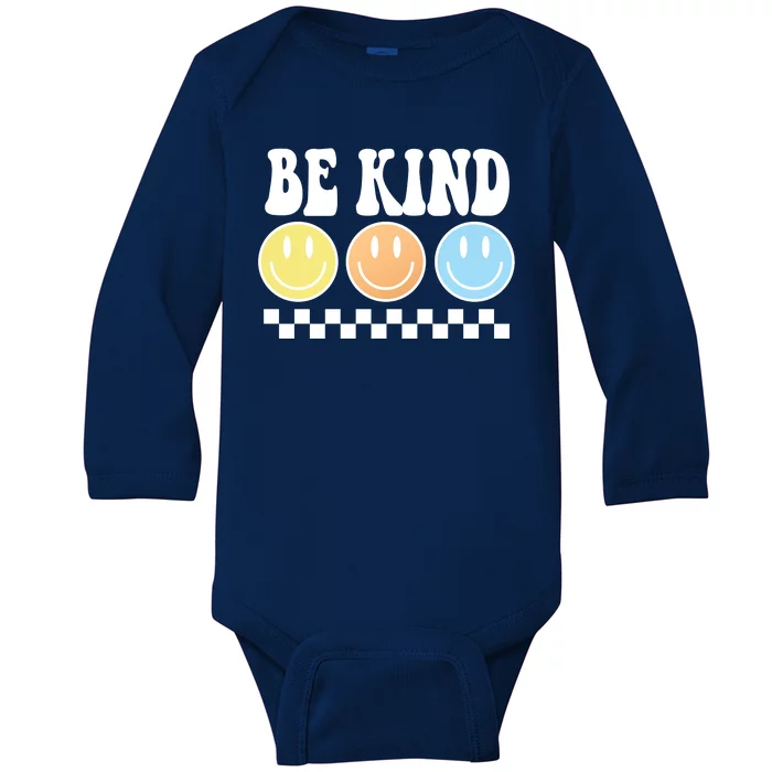 Be Kind Smiley Retro Baby Long Sleeve Bodysuit