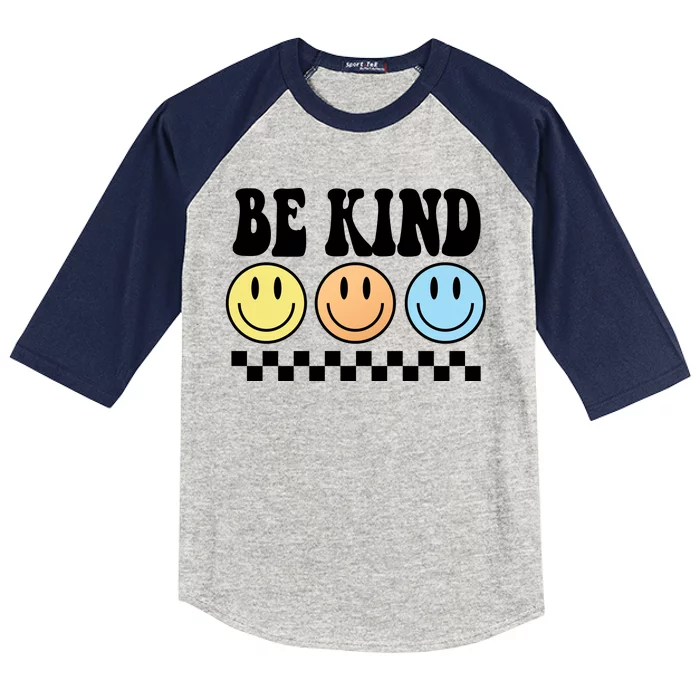 Be Kind Smiley Retro Kids Colorblock Raglan Jersey