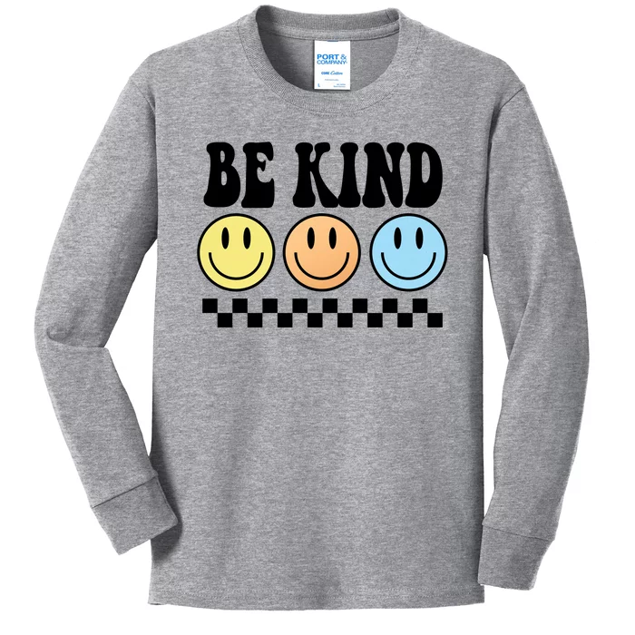 Be Kind Smiley Retro Kids Long Sleeve Shirt