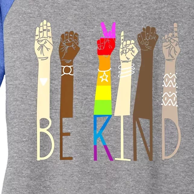 Be Kind Sign Language Hand Talking Lgbt Gay Les Pride Asl Gift Women's Tri-Blend 3/4-Sleeve Raglan Shirt