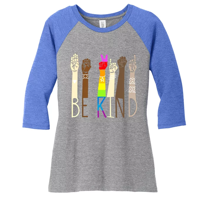 Be Kind Sign Language Hand Talking Lgbt Gay Les Pride Asl Gift Women's Tri-Blend 3/4-Sleeve Raglan Shirt