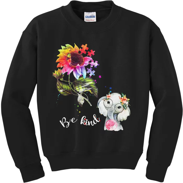 Be Kind Sunflower Elephant Puzzle Pieces Autism Awareness Kids Sweatshirt