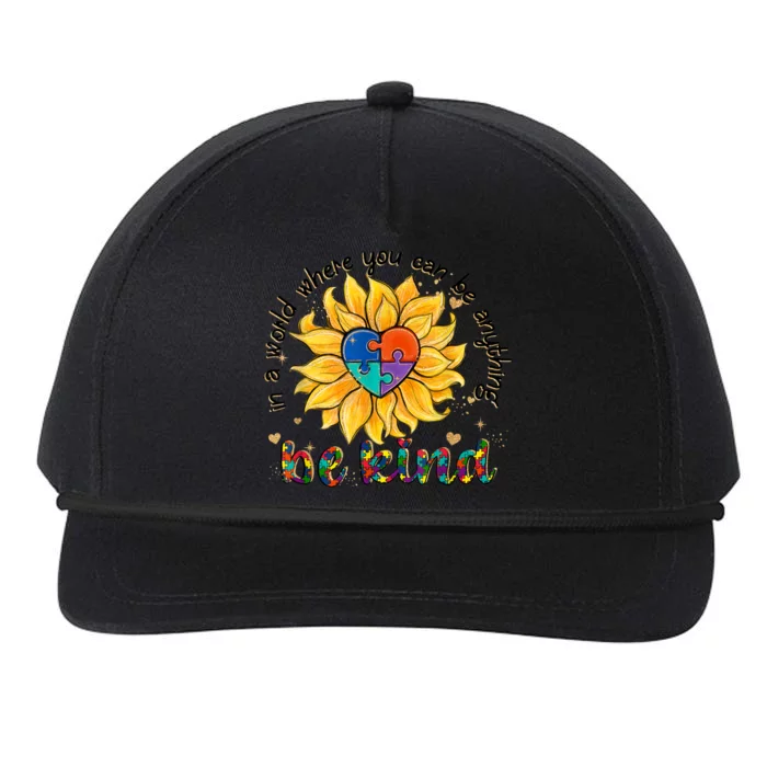 Be Kind Sunflower Autism Mom Dad Women Autism Awareness Snapback Five-Panel Rope Hat