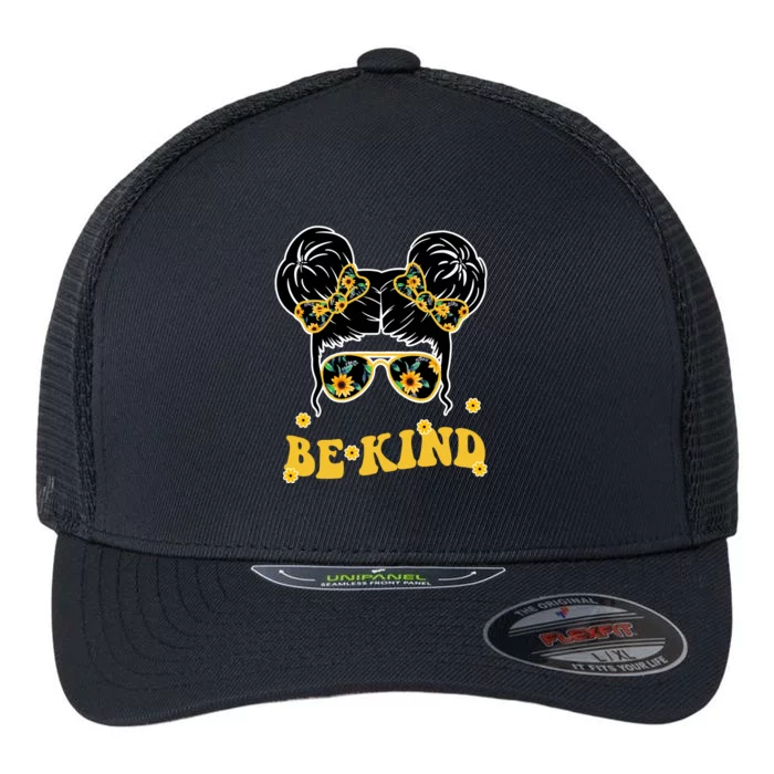 Be Kind Sunflower Hair Bun Spring Flexfit Unipanel Trucker Cap