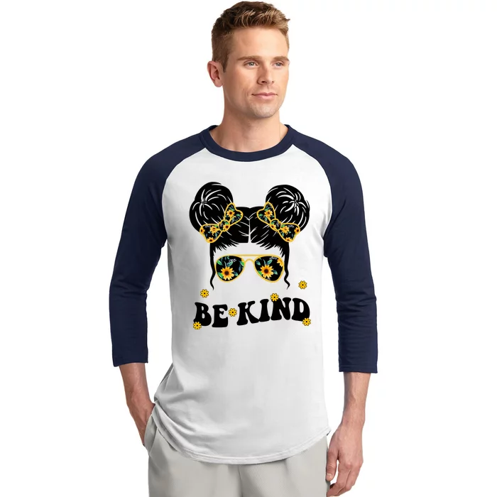 Be Kind Sunflower Hair Bun Spring Baseball Sleeve Shirt