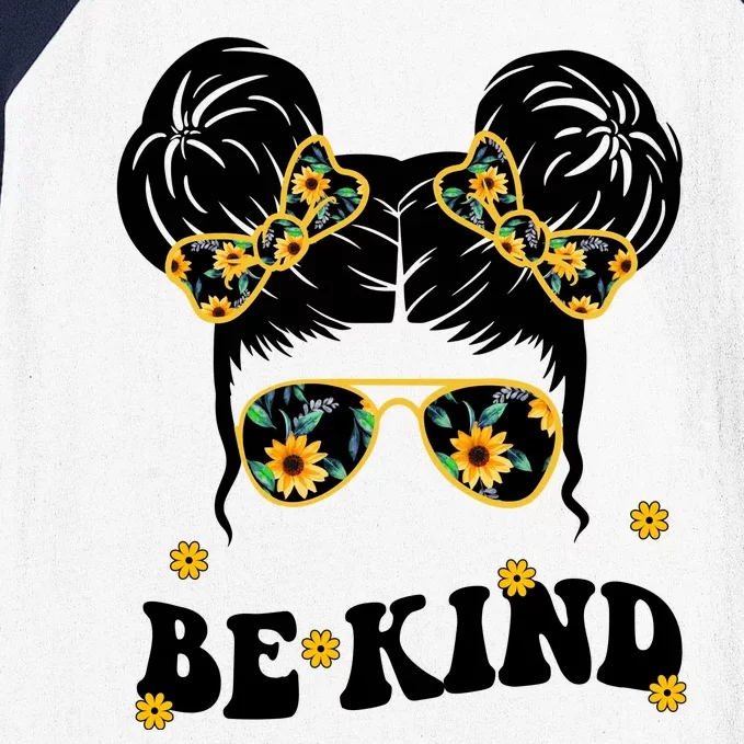 Be Kind Sunflower Hair Bun Spring Baseball Sleeve Shirt