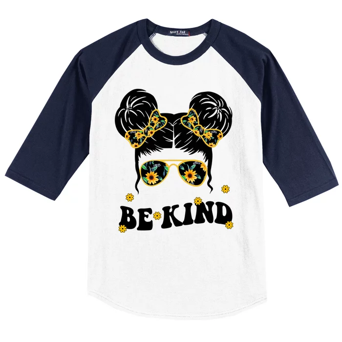 Be Kind Sunflower Hair Bun Spring Baseball Sleeve Shirt