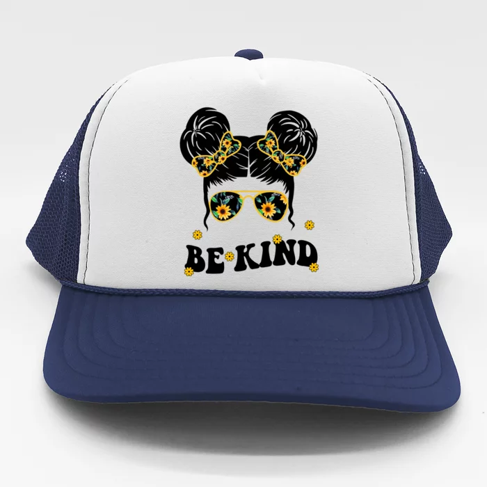 Be Kind Sunflower Hair Bun Spring Trucker Hat