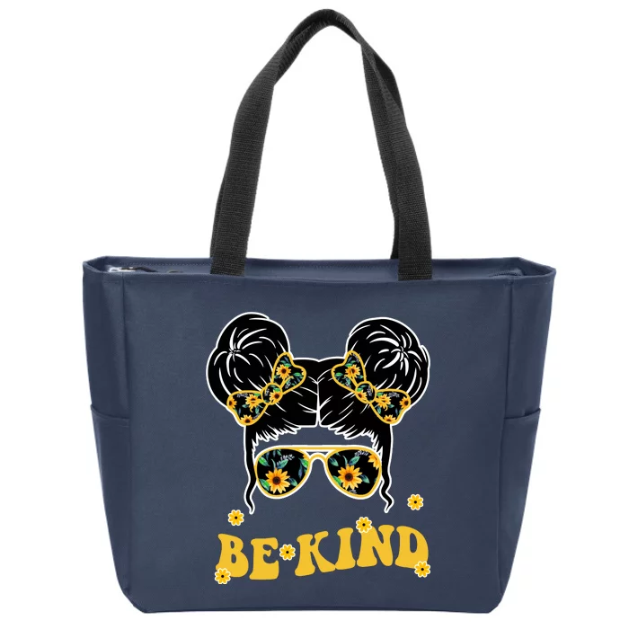 Be Kind Sunflower Hair Bun Spring Zip Tote Bag