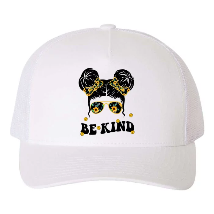 Be Kind Sunflower Hair Bun Spring Yupoong Adult 5-Panel Trucker Hat