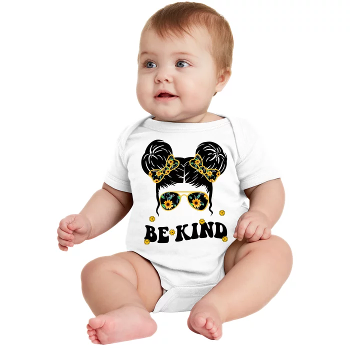 Be Kind Sunflower Hair Bun Spring Baby Bodysuit