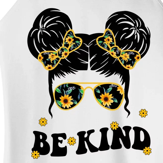 Be Kind Sunflower Hair Bun Spring Women’s Perfect Tri Rocker Tank