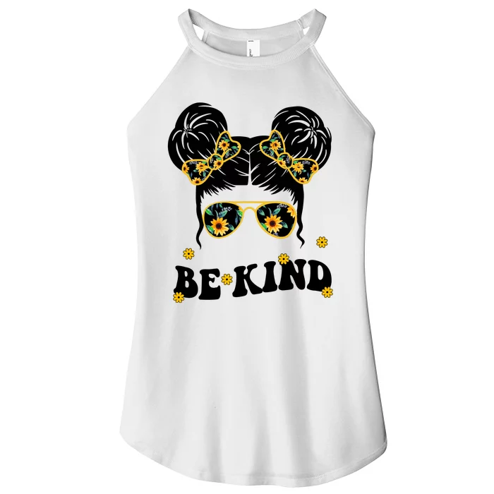 Be Kind Sunflower Hair Bun Spring Women’s Perfect Tri Rocker Tank