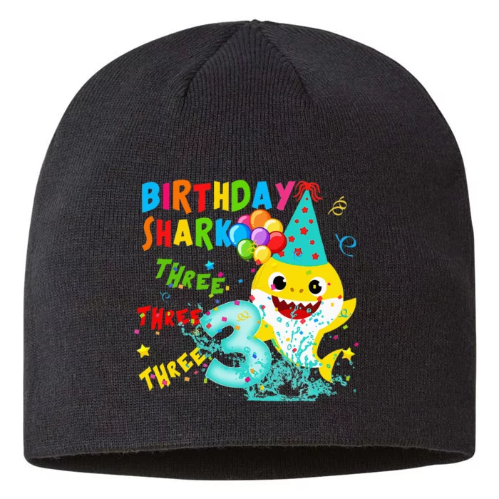 Birthday Kids Shark 3 Year Old 3rd Birthday Matching Family 8 1/2in Sustainable Knit Beanie