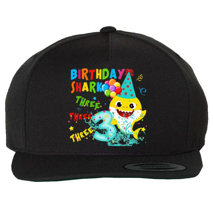 Birthday Kids Shark 3 Year Old 3rd Birthday Matching Family Wool Snapback Cap