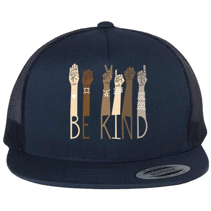 Be Kind Sign Language Hand Talking Teachers Interpreter Asl Gift Flat Bill Trucker Hat