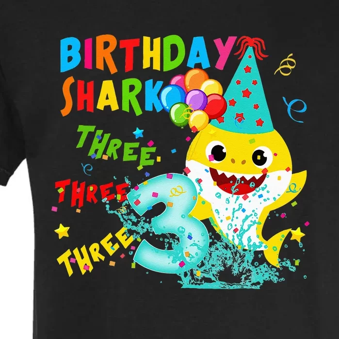 Birthday Kids Shark 3 Year Old 3rd Birthday Matching Family Garment-Dyed Heavyweight T-Shirt