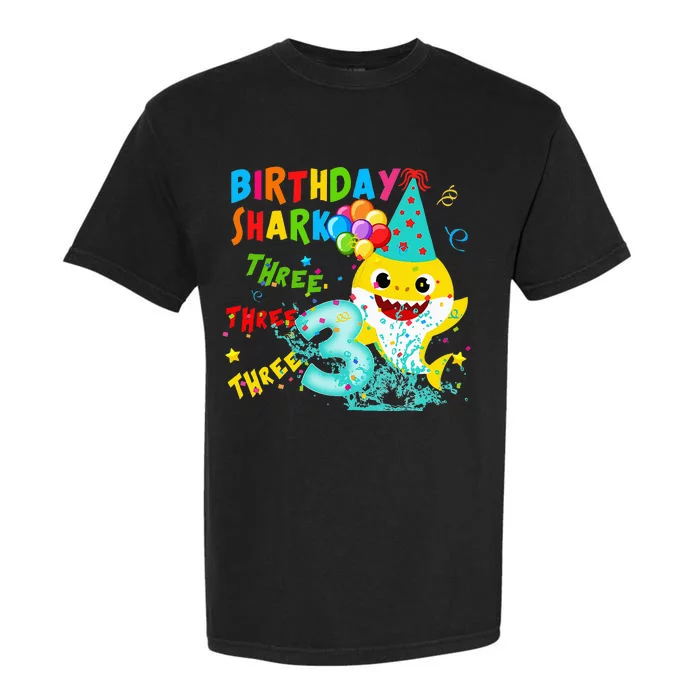 Birthday Kids Shark 3 Year Old 3rd Birthday Matching Family Garment-Dyed Heavyweight T-Shirt