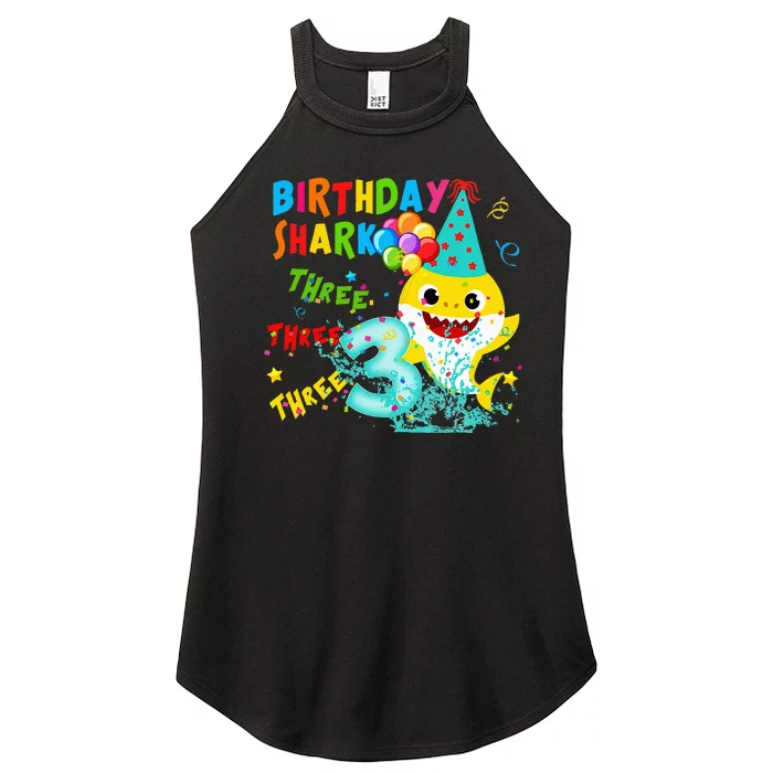 Birthday Kids Shark 3 Year Old 3rd Birthday Matching Family Women’s Perfect Tri Rocker Tank