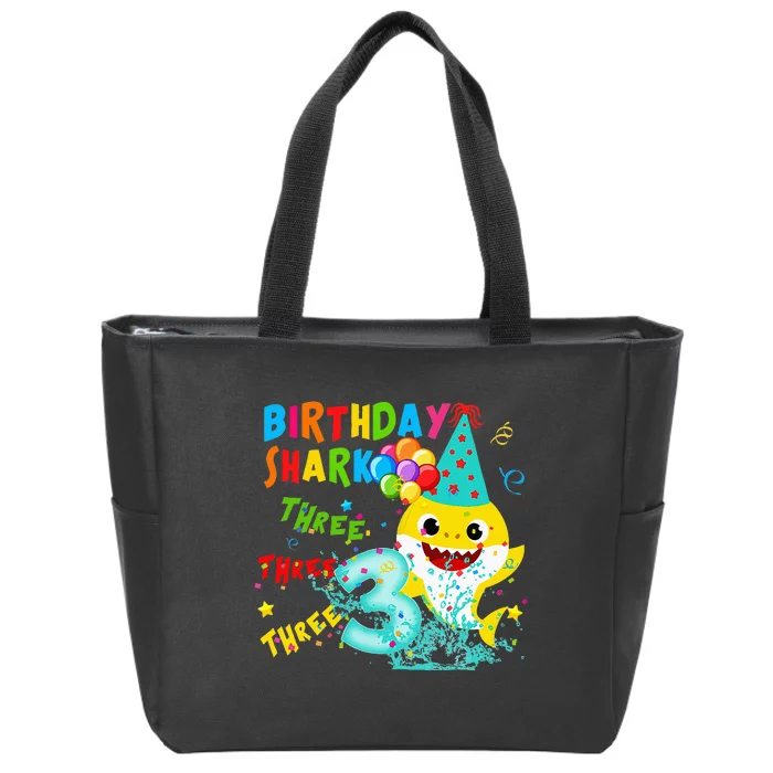 Birthday Kids Shark 3 Year Old 3rd Birthday Matching Family Zip Tote Bag