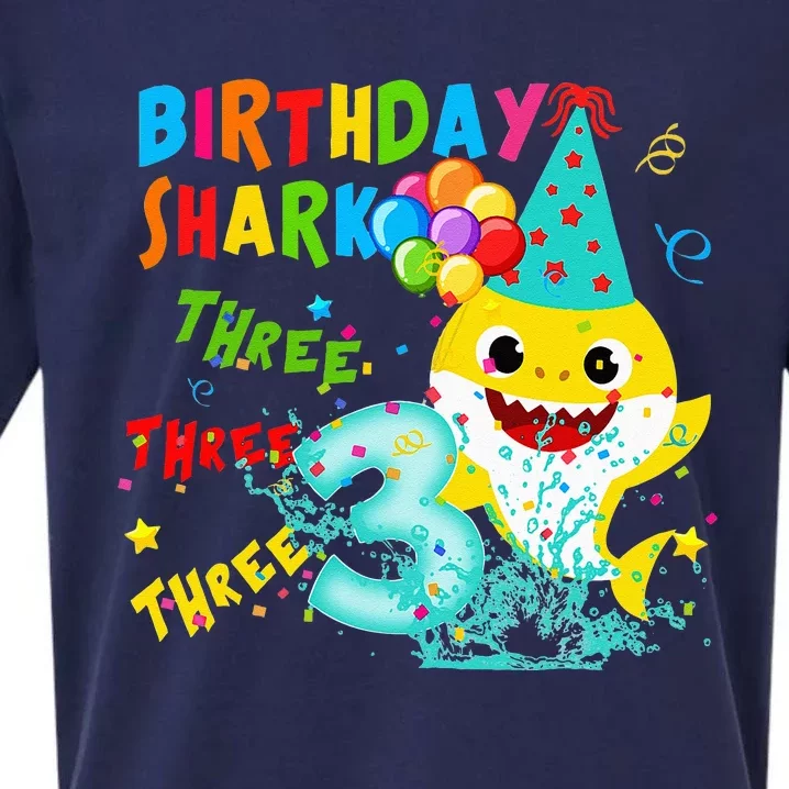 Birthday Kids Shark 3 Year Old 3rd Birthday Matching Family Sueded Cloud Jersey T-Shirt